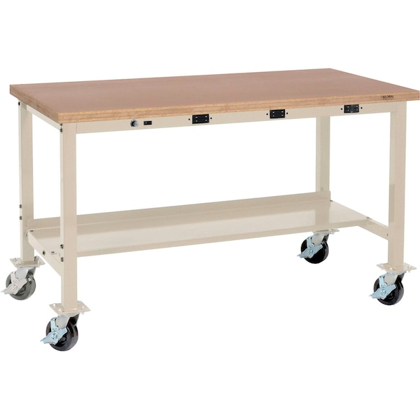 Global Industrial Mobile Workbench, 48 x 30in, Power Outlets, Shop Top Square Edge, Tan 319364BTN - main